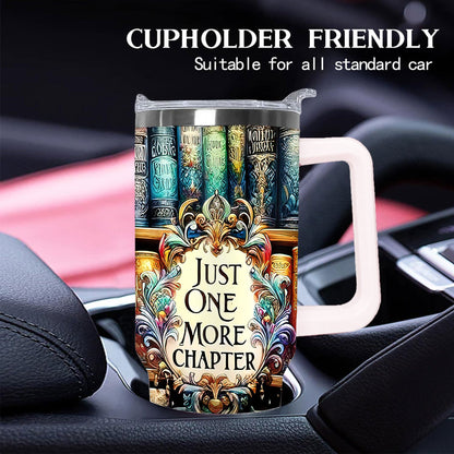 1pc 40oz Vibrant Bookshelf Art Tumbler, Double Wall Vacuum Insulated Travel Mug, Spill Proof Lid, Gift for Dad, Mom, Ideal for Christmas, Father's Day, Birthday Gift, Coffee Cup