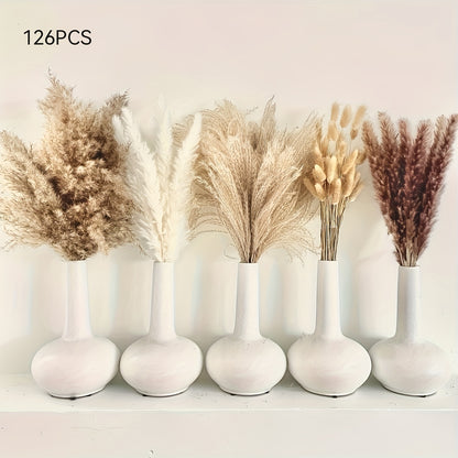126/400pcs Dried Pampas Grass Decor Natural Pampas Grass Bouquet 17 In Boho Home Wedding Party Decor Easter Basket Stuffers Flower Arrangement Phragmites Dried Flower White Pampas Grass Brown Reed Bunny Tail Mother'S Day Gift