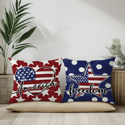 4pcs, Freedom Patriotic Throw Pillow Covers, Patriotic USA Memorial Day American Flag Decorative Cushion Covers, Home Farmhouse Decorations for Sofa Living Room Outdoor, Polyester, 18" * 18", Not including Pillow Core