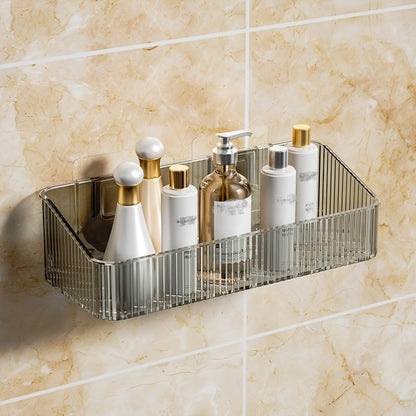 1pc Wall Mounted Bathroom Storage Rack, Bathroom Hanging Shelf, Plastic Bathroom Tray, Storage Basket, Shampoo Shower Gel Holder Organizer, Bathroom Additions, Bathroom Storage And Organization