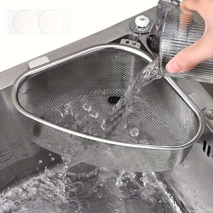 304 Stainless Steel Sink Strainer Basket - Leak-Proof Dual-Use Stand & Hang Design, Space-Saving Triangular Mesh Filter for Clog Prevention - Kitchen & RV Drain Basket for Food Waste & Produce, Sink Strainer Drain Basket
