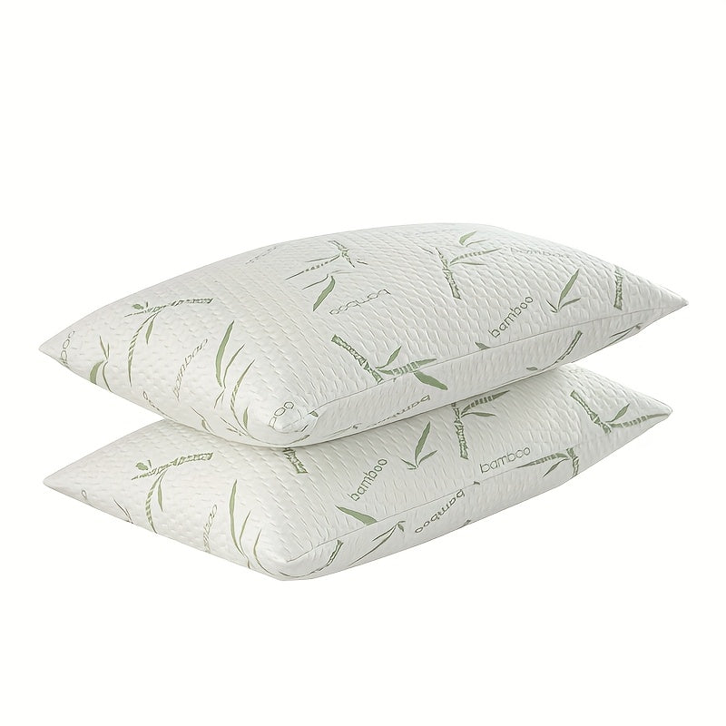 2pcs Bamboo Fiber Pillows Cooling Pillows for Sleeping - Back, Stomach, Side Sleeper, Soft & Breathable with Washable Cover