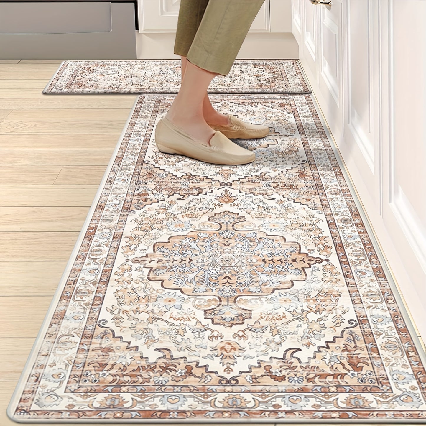 Anti Fatigue Kitchen Mat Set of 2 Non Slip Kitchen Rugs and Mats Cushioned Kitchen Mats for Floor Distressed Boho Kitchen Mat Mat Runner for Sink Laundry Office