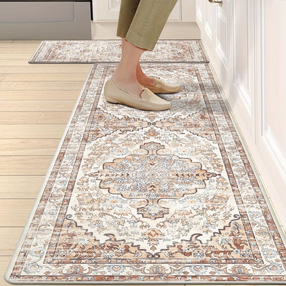 Anti Fatigue Kitchen Mat Set of 2 Non Slip Kitchen Rugs and Mats Cushioned Kitchen Mats for Floor Distressed Boho Kitchen Mat Mat Runner for Sink Laundry Office