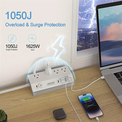 1pc Desk Clamp Power Strip With USB C, PD 20W Removable Fast Charging Desktop Edge Power Strip Surge Protector, 8.8Ft Extension Cord Flat Plug With 4 Outlet 4 USB Ports, Fit 1. 8" Tabletop Edge