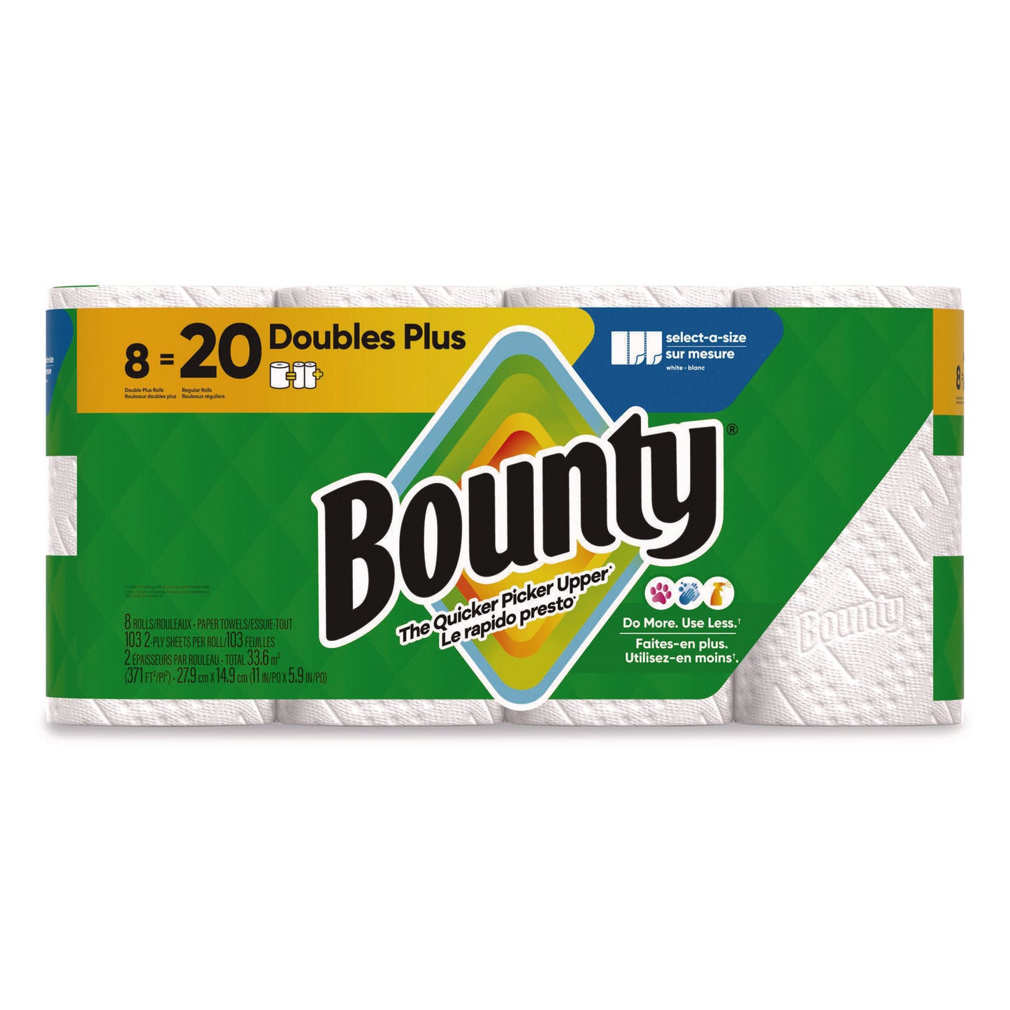 Pack of 8 Bounty Select-a-Size Kitchen Paper Towel Rolls, 2-Ply, 5.9 x 11, Double Roll Size, White, 103 Sheets per Roll