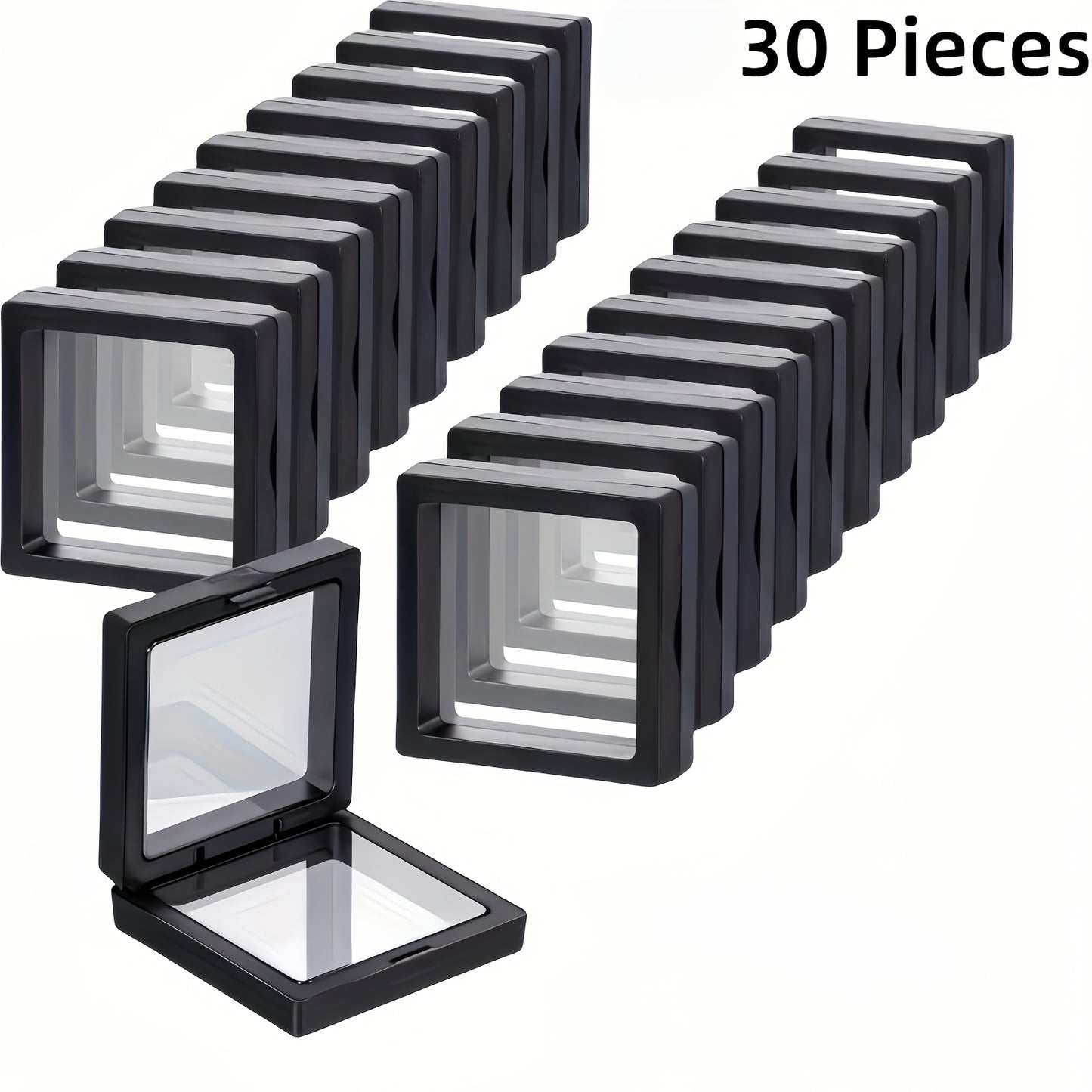 30/60pcs Black Plastic Frame 3D Floating Jewelry Display Boxes With Clear Panels, Secure Clasp Closure & Fabric-Lined Interior, Home & Jewelry Making Organizer, Jewelry Boxes, Coin Collector'S Choice, Best Gifts For Independence Day