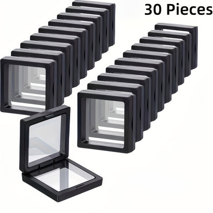 30/60pcs Black Plastic Frame 3D Floating Jewelry Display Boxes With Clear Panels, Secure Clasp Closure & Fabric-Lined Interior, Home & Jewelry Making Organizer, Jewelry Boxes, Coin Collector'S Choice, Best Gifts For Independence Day