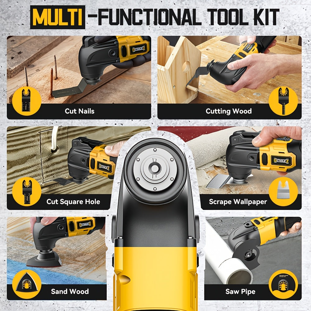 Diytoolifz Oscillating Multi Tool Compatible for Dewalt 20V/Compatible for 18V Battery: Cordless Oscillating Tool - 6 Variable Speed 21000 OPM | Brushless Motor | Woodcutting Blades And Sanding Pad with Sheets | Without Battery