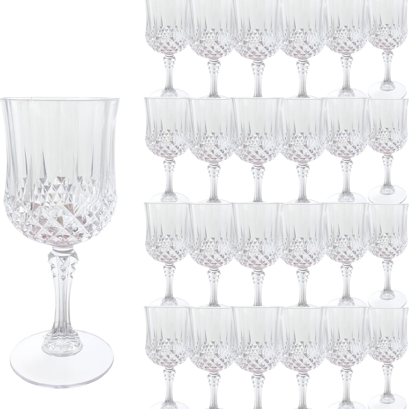 24pcs 7Oz Plastic Vintage Wine Glasses, Unbreakable Wedding Wine Glasses, Crystal Highball Water Glasses, Reusable Drinkware, Vintage Champagne Flute Glasses for Kitchen And Party
