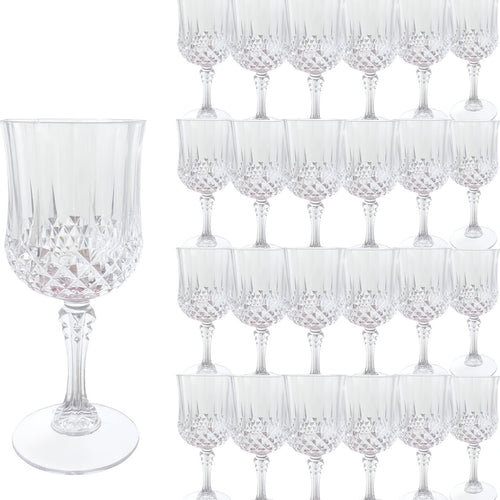 24pcs 7Oz Plastic Vintage Wine Glasses, Unbreakable Wedding Wine Glasses, Crystal Highball Water Glasses, Reusable Drinkware, Vintage Champagne Flute Glasses for Kitchen And Party