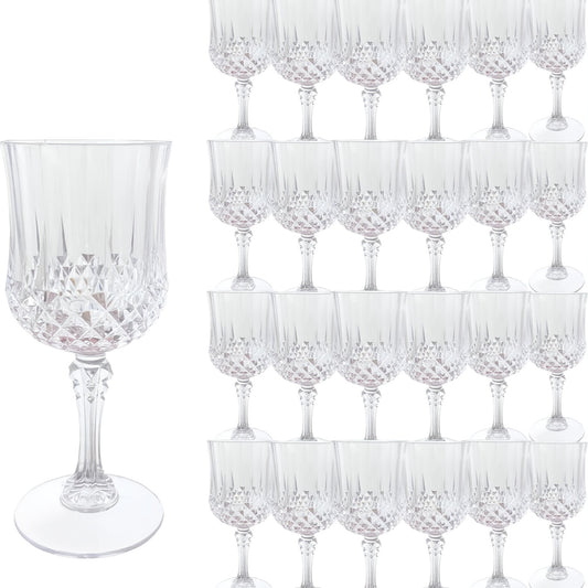 Plastic Wine Glasses 24 Pack 7oz – Unbreakable Crystal Vintage Champagne Flute Glasses Reusable Drinkware for Wedding Party Outdoor Events Kitchen