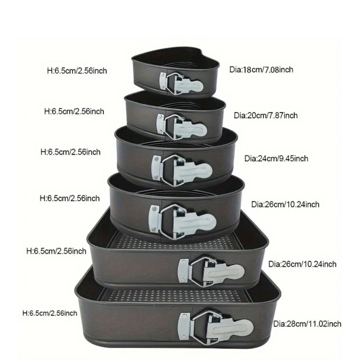 6pcs Cake Pan Set | 3 Shapes (Square/Round/Heart) X2, Carbon Steel Baking Mold With Removable Bottom, Non-stick Pan, Heavy Duty Cake Pan For Chiffon/Mousse/Cheesecakes, Wedding/Birthday Kitchen Tools
