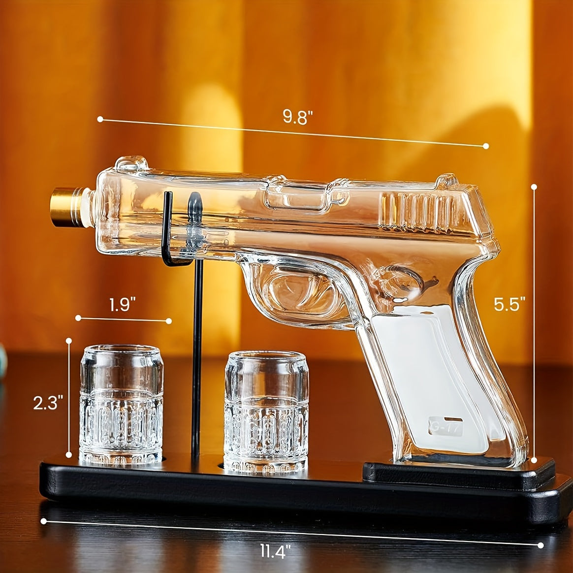 Father's Day Mother's Day Gifts, Whiskey Decanter & 2 Shot Glasses, Unique Birthday & Anniversary Gift Ideas for Him Husband, Cool Pistol Holder Liquor Dispenser for Home Bar
