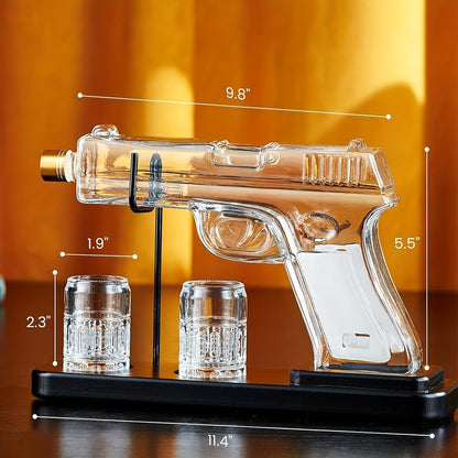 Father's Day Mother's Day Gifts, Whiskey Decanter & 2 Shot Glasses, Unique Birthday & Anniversary Gift Ideas for Him Husband, Cool Pistol Holder Liquor Dispenser for Home Bar