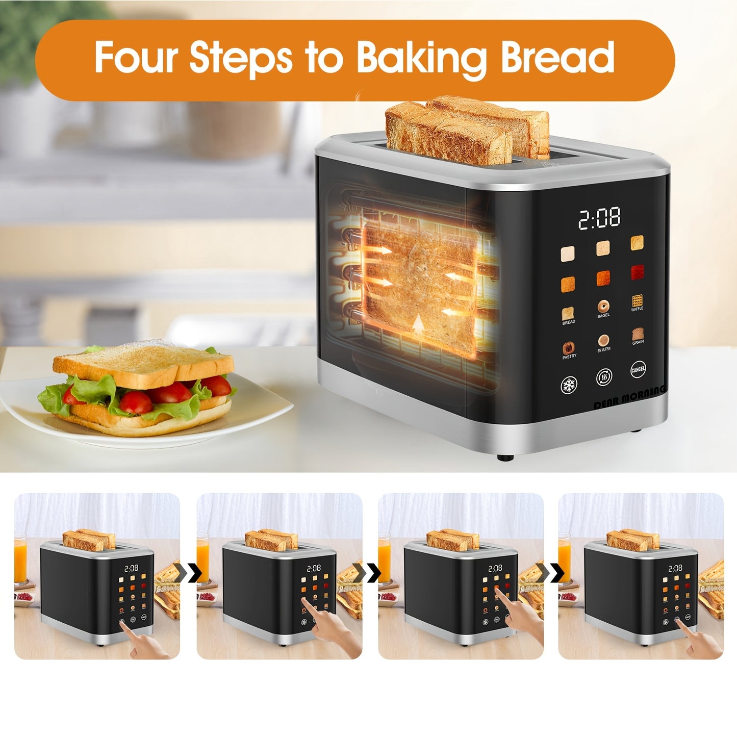 [Smart Digital Toaster] Toaster Touch Screen Toaster 2 Slice With LCD Display Stainless Steel Digital Timer Toaster 6 Bread Types & 6 Shade Settings Smart Extra Wide Slots Toaster With Bagel Cancel, Defrost Functions