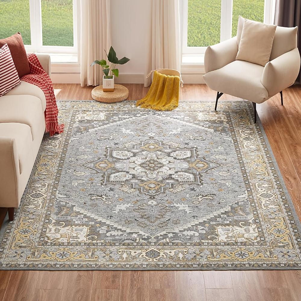 Area Rug Boho Vintage Washable Non-Slip Rug for Living Room Bedroom Traditional Woven Carpet Home Decor