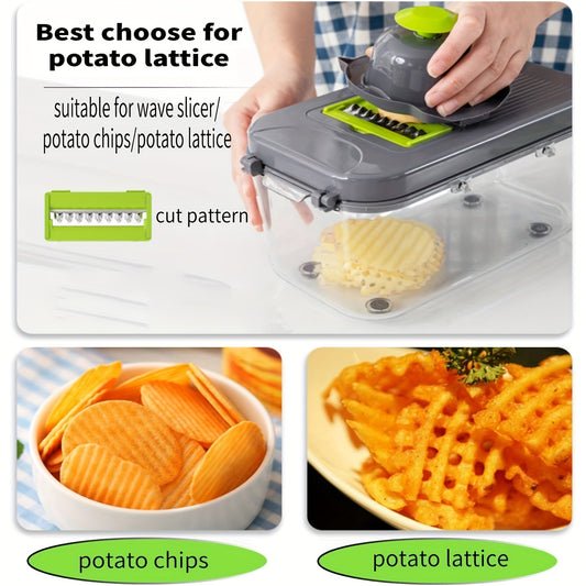 Vegetable Chopper with Container 22-in-1 Veggie Choppers And Dicers Food Chopper Cutter for Onion Tomato Multi Kitchen Tool with Lemon Squeezer -13 Blades, Grey, High Quality