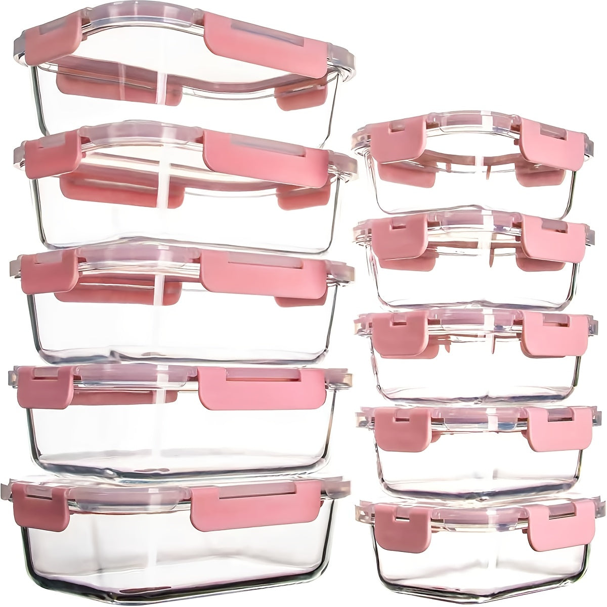 Set of 10 Glass Food Storage Containers with Lids, Leak-Proof, Airtight Glass Prep Containers, Suitable for Lunch, Takeout, And Leftovers, Dishwasher Safe