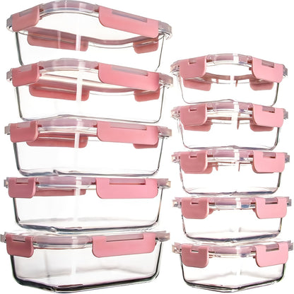 Set of 10 Glass Food Storage Containers with Lids, Leak-Proof, Airtight Glass Prep Containers, Suitable for Lunch, Takeout, And Leftovers, Dishwasher Safe