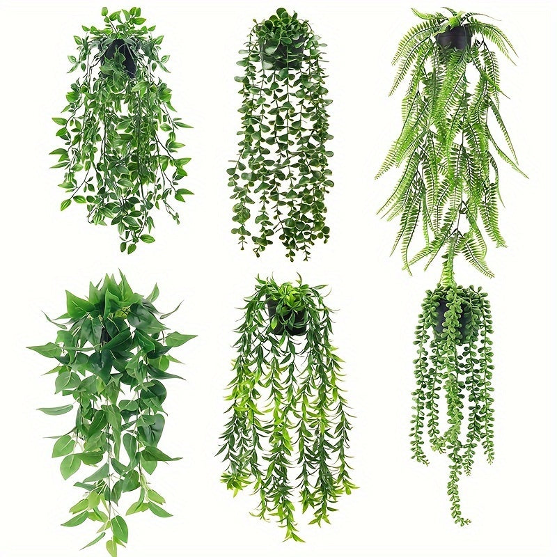 6pcs, Artificial Plant Mandala Eucalyptus Green Vine, Artificial Hanging Ivy Decorative Potted Plant, Used for Bathroom Balcony Living Room Bookshelf Bedroom Study Indoor Decoration, Home Aesthetic Decoration, Suitable for Friends Housewarming Gifts, Suit