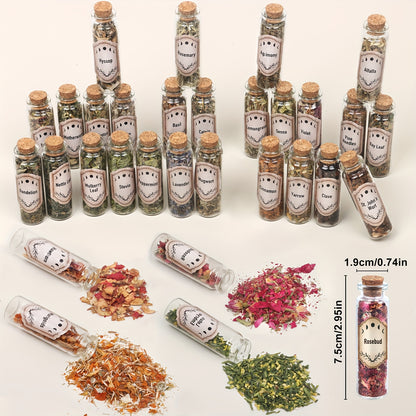 43pcs Herbs And Flowers Sachet Supplies Kit-30pcs Dried Herbs Bottles, 1 Crystal Spoon, 1 Black Feather And 1 Bell for Mothers Day Gift, Witch Set for Pagan, Rituals, Spells, Soap, Candle WeddingFor Beginners Scented Fragrance Home Decoration