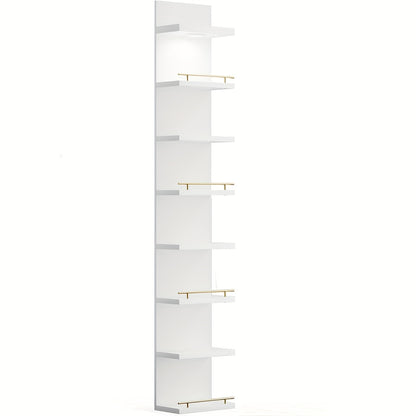 REIBII 8 Tier Wall Shelf Unit, White Lack Shelf, Vanity Floating Shelves with LED Light, Display Floating Shelves for Bedroom, Living Room, Office, Floating Shelves