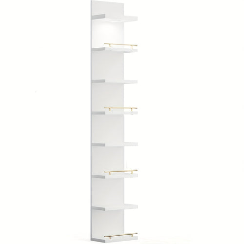 REIBII 8 Tier Wall Shelf Unit, White Lack Shelf, Vanity Floating Shelves with LED Light, Display Floating Shelves for Bedroom, Living Room, Office, Floating Shelves