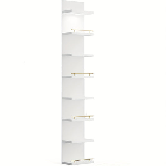Floating Wall Shelves with LED Light - 6 & 8 Tier Wall Mounted Display Shelf Unit with Anti-Slip Rails for Bedroom, Living Room, Bathroom, Office & Dorm - Modern Space Saving Shelf (Black / White)