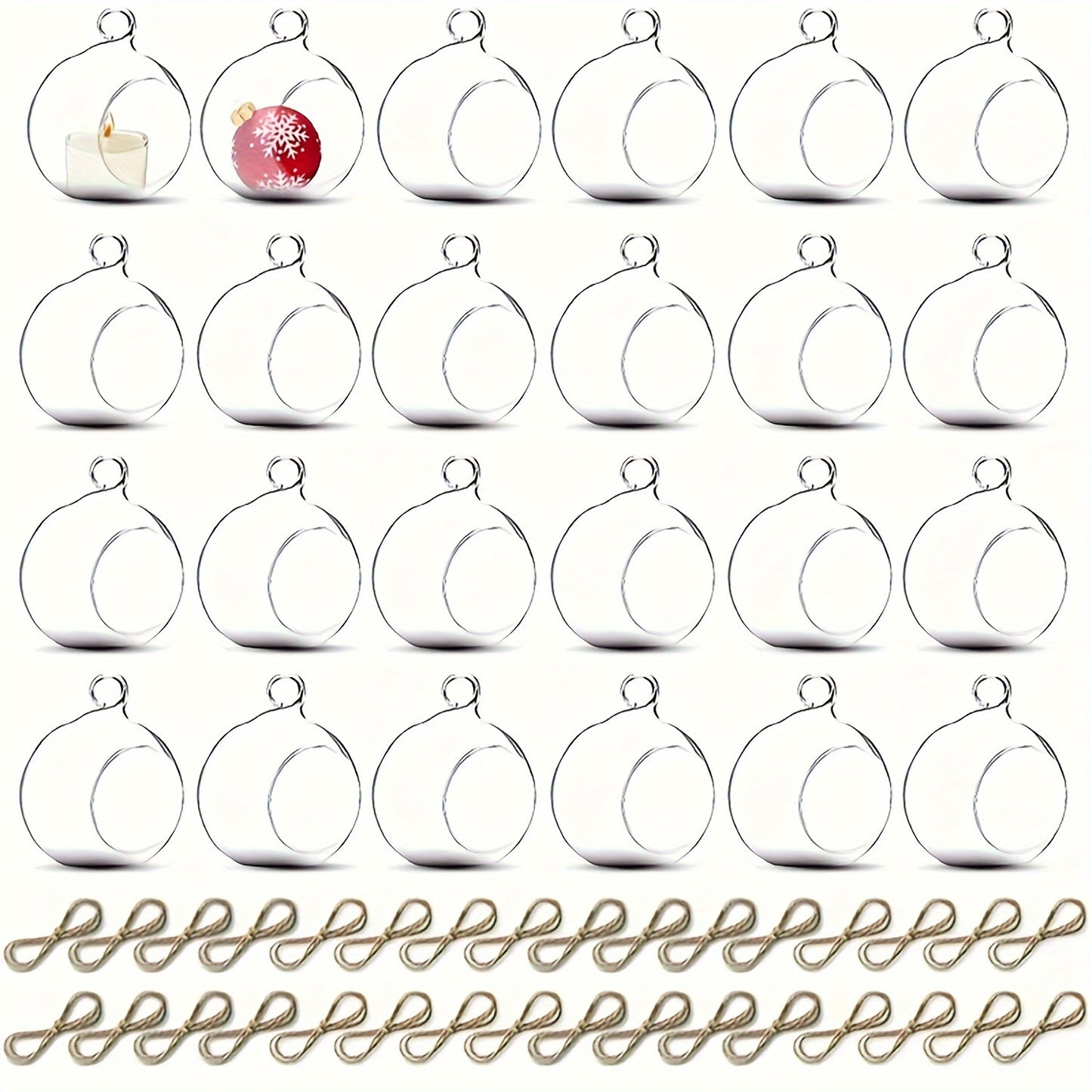 24pcs/36pcs 6cm Hanging Glass Ball Candle Holder, Glass Tea Lamp Candle Holder, Glass Ball Plant Crystal Ball, Used for Wedding Family Party Tree Decoration