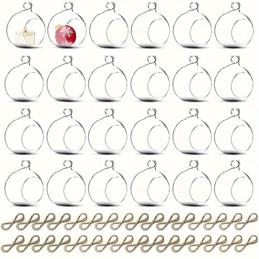 24pcs/36pcs 6cm Hanging Glass Ball Candle Holder, Glass Tea Lamp Candle Holder, Glass Ball Plant Crystal Ball, Used for Wedding Family Party Tree Decoration