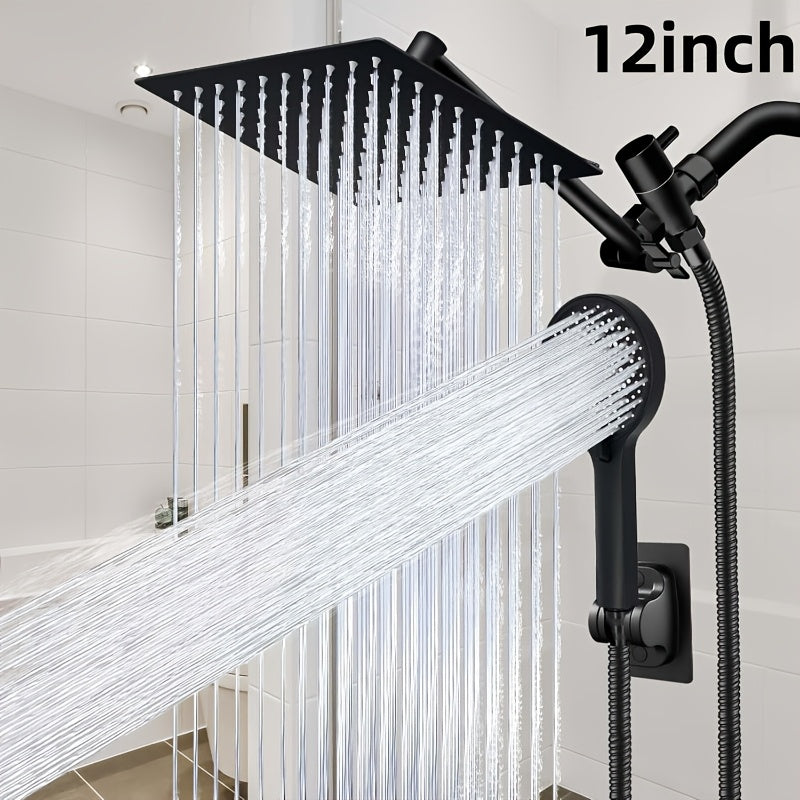 8/10/12inchShower Head, Pressure Shower Combination, Rain Shower System With Handheld Shower Head, All-metal Tee Diverter, 12-inch Extension Arm And 78-inch Hose, Anti-clogging Nozzles, Easy To Install In The Bathroom