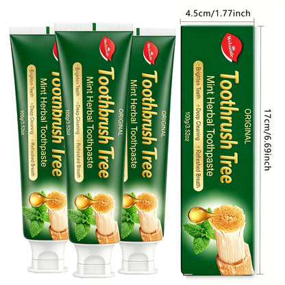 Natural Toothpaste 3-Pack – Herbal Mint Formula for Sensitive Gums & Teeth, Long-Lasting Freshness, Gentle Deep Cleaning Dental Care for Men & Women, Sleek Tube Design with Natural Ingredients