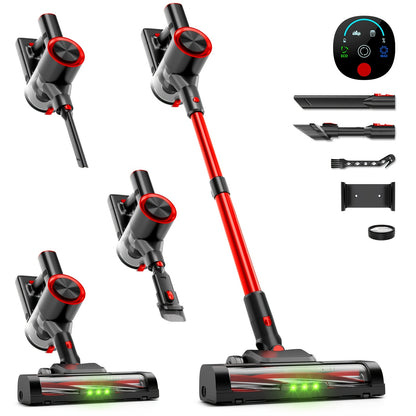 Cordless Vacuum Cleaner with 58Kpa Suction, Featuring a Self-Standing Design, Handheld Capability, LED Electric Floor Brush, Lightweight Build, And Strong Suction Power. This 6-In-1 Rechargeable Vacuum Is Ideal for Carpets, Pet Hair