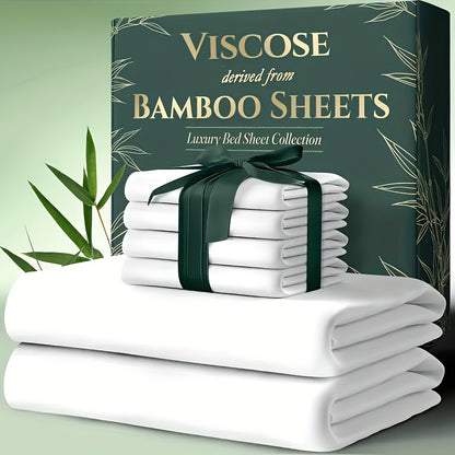 6pcs Bamboo Cooling Bed Sheets Queen Size - Ultra-Soft Cooling Bedclothes Suitable for Hot Sleepers, Deep Pocket Fits Most Mattresses, Double-Stitched Sheets, Machine Washable Bamboo Fabric (Queen Bed Sheets) - Christmas Gift for s, Christmas Decor