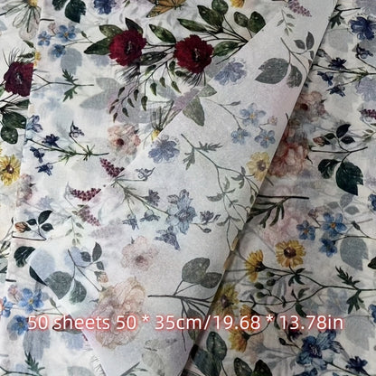 Vintage Floral Wrapping Paper 50pcs, 20"x14" Elegant Pastel Gift Wrap Sheets with Ruffled Edges, Purple Lily Design for Wedding Birthday Valentine Party Favors