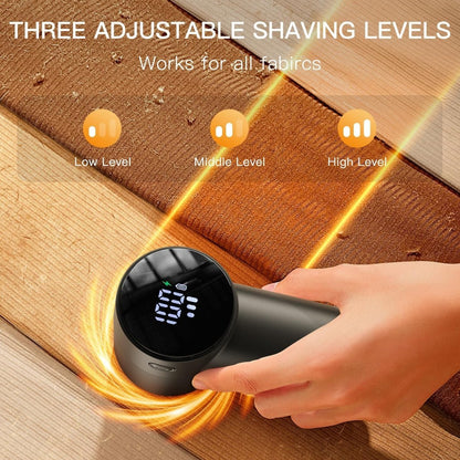 Electric Lint Remover Rechargeable Fabric Shaver 3-Speed Pill Remover Defuzzer with Battery Display Removes Fuzz Pilling from Sweater Blanket Jacket Furniture Couch One-Button Operation Black