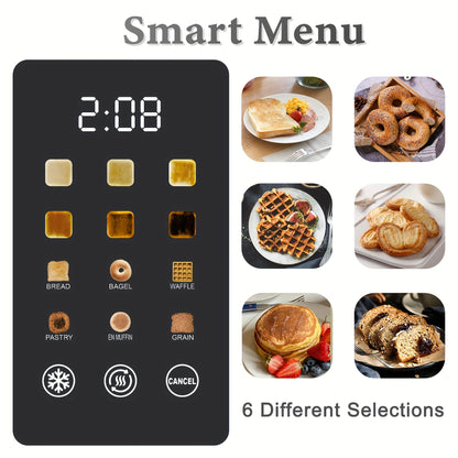 [Compact Toaster] 2 Slice Toaster Stainless Steel with LED Display, Extra Wide Slots, 6 Shade Settings, Defrost, Reheat, Cancel, Removable Crumb Tray - Compact Toaster for Bagels And Waffles