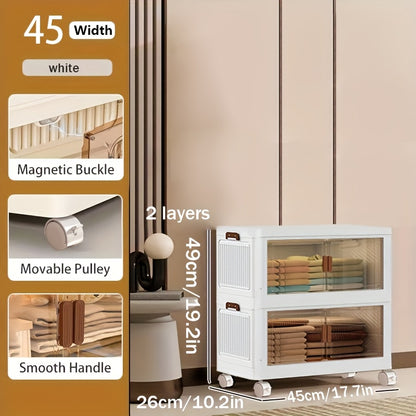 1/2/3/4/5 Layers Collapsible Lockers, Plastic Clutter Storage Boxes with Doors And Wheels, Stackable Large Capacity Home Organization for Bedrooms, Living Rooms Kitchens, Easy to Assemble And Space Saving Design Home Storage And Sorting Box