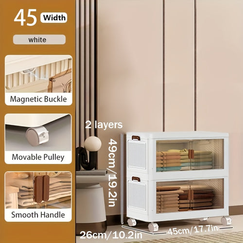 1/2/3/4/5 Layers Collapsible Lockers, Plastic Clutter Storage Boxes with Doors And Wheels, Stackable Large Capacity Home Organization for Bedrooms, Living Rooms Kitchens, Easy to Assemble And Space Saving Design Home Storage And Sorting Box