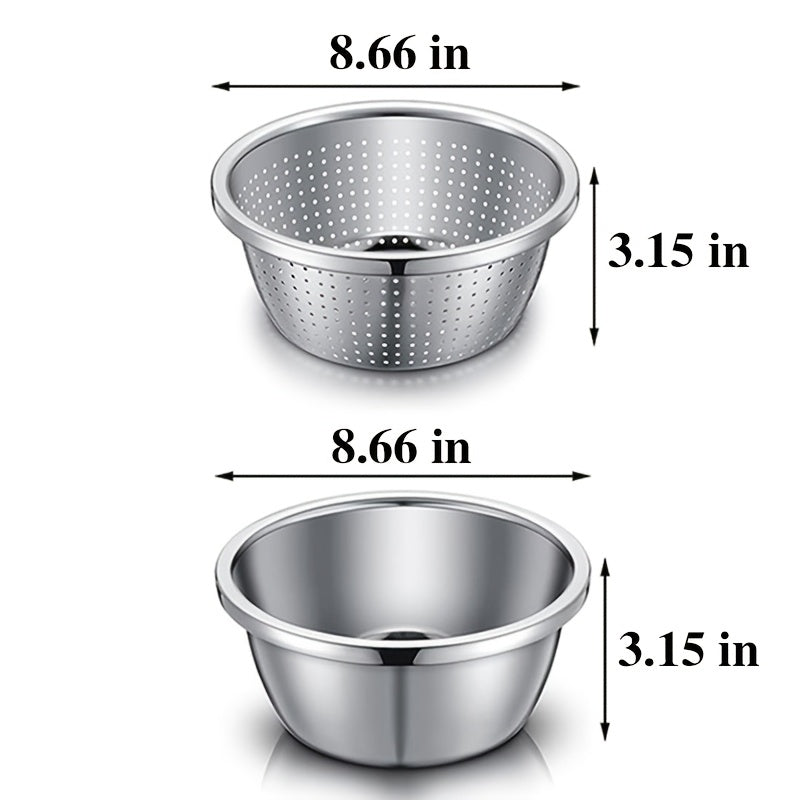 2pcs Vegetable Colander Stainless Steel 3-Quart with Mixing Bowls, Rice Washing Bowl, Strainer for Kitchen Food for Washing Vegetables, Fruit, Rice, Dishwasher Safe. Kitchen Utensils, Kitchen Additions