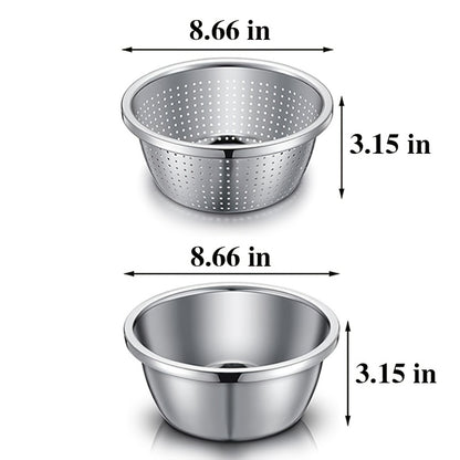 2pcs Vegetable Colander Stainless Steel 3-Quart with Mixing Bowls, Rice Washing Bowl, Strainer for Kitchen Food for Washing Vegetables, Fruit, Rice, Dishwasher Safe. Kitchen Utensils, Kitchen Additions