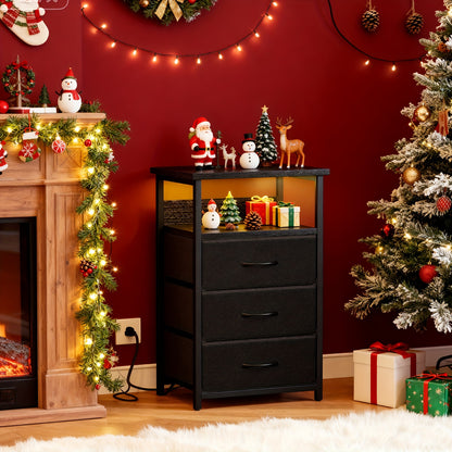 Nightstand with Charging Post, Side Table with USB Port & Socket, End-Table with 3 Drawers & Storage Shelf, Heavy Duty Night Stand, Small Dresser for Small Spaces, School And Dormitory Storage, for Halloween And Christmas, Storage Drawer Units