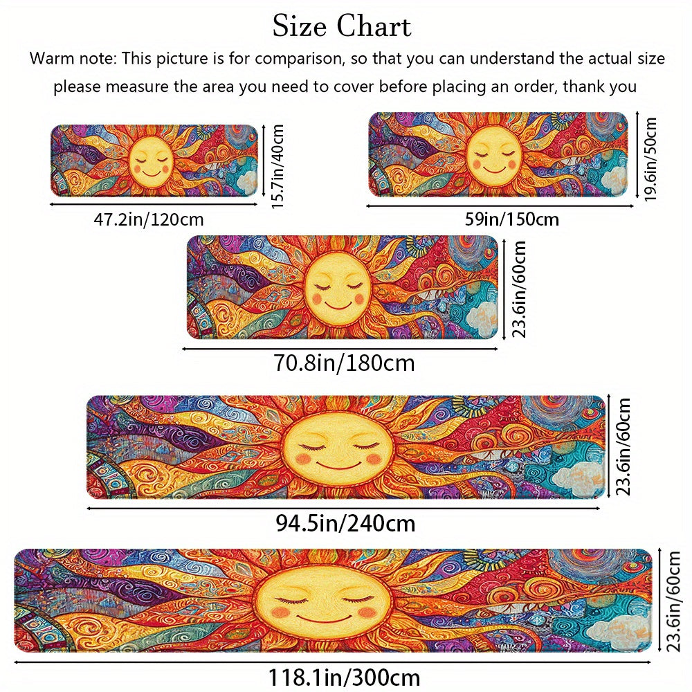 1pc of Bohemian Sun Totem Runner Rug Featuring a Colorful Mandala Pattern, Made of Soft Thick Polyester with a Non-Slip Backing. It'S Machine Washable And Ideal for Use in The Kitchen, Hallway, Living Room, Laundry Room, Or Bathroom