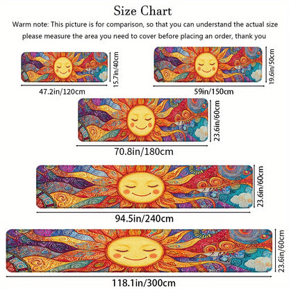 1pc of Bohemian Sun Totem Runner Rug Featuring a Colorful Mandala Pattern, Made of Soft Thick Polyester with a Non-Slip Backing. It'S Machine Washable And Ideal for Use in The Kitchen, Hallway, Living Room, Laundry Room, Or Bathroom