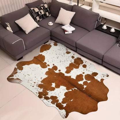 Imitation Cowhide Rug, 6.2 X 5.2 Feet, Animal Print Rug, Suitable for Bedroom Living Room, Western Style Decoration Dining Room Office Rug, Animal Skin Rug, Brown