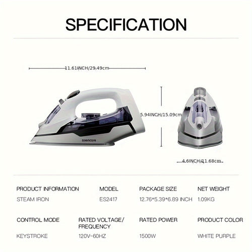Steam Clothes Iron with Ceramic Coated Soleplate – Precision Thermostat, 3-Way Auto-Off, Self-Cleaning, Anti-Calcium & Anti-Drip, Lightweight Travel & Home Garment Iron