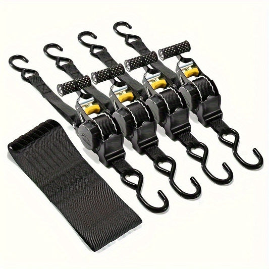 Self-Retracting Tie Down Straps 10 Feet Heavy Duty Ratchet Cargo Straps – Auto Retract for Truck Trailer Motorcycle Moving & Appliances, 1pc or 2pc Pack