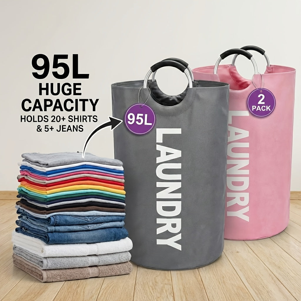 2pcs 95L/25.1 Gallon Extra-Large Foldable Laundry Basket Set | Thickened Waterproof Oxford Cloth Tall Freestanding Storage Baskets, Perfect for Bedroom/Bathroom/Dorm/Wardrobe Organization, Ideal Home Decor & Holiday Gift, Shelf Baskets