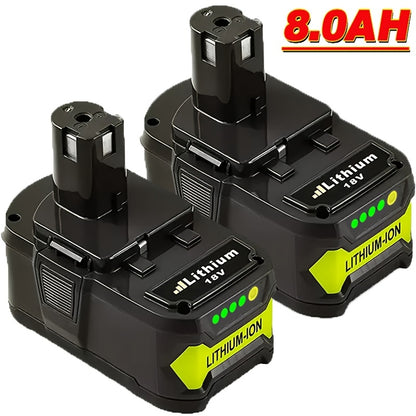 Ryobi 18V Battery 8.0Ah 2 Pack Compatible Lithium-Ion Replacement for ONE+ P108 P107 P106 P105 P104 P103 P102 BPL1820 Long Run Time